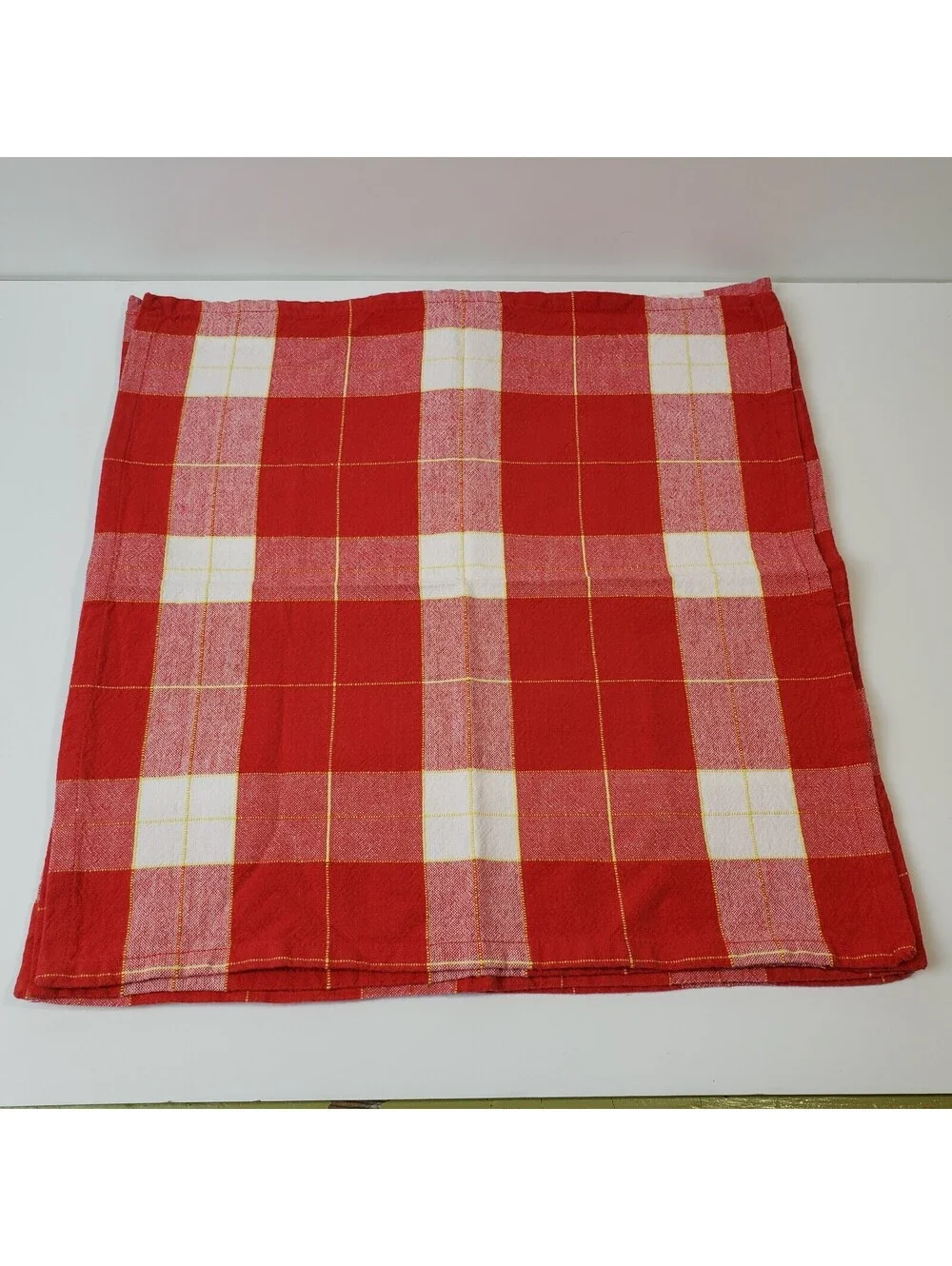 Set of 4 Napkins Cotton Blend Red Buffalo Checked  Yellow Ticking Stripe Picnic